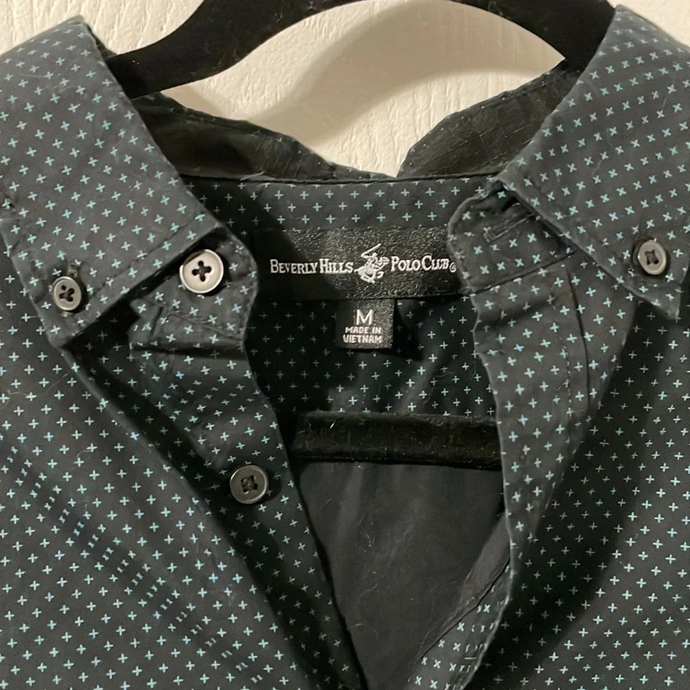 💰Beverly Hills Polo Club Men’s Button Down Long Sleeve Black & Blue Size Medium